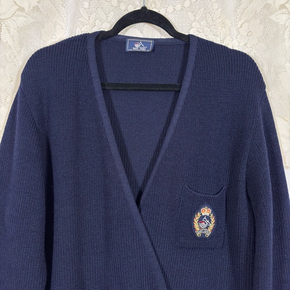 Vintage Saint James Wool Cardigan Sweater Knit Fisherman Navy Blue Sz Small Med - Picture 3 of 11